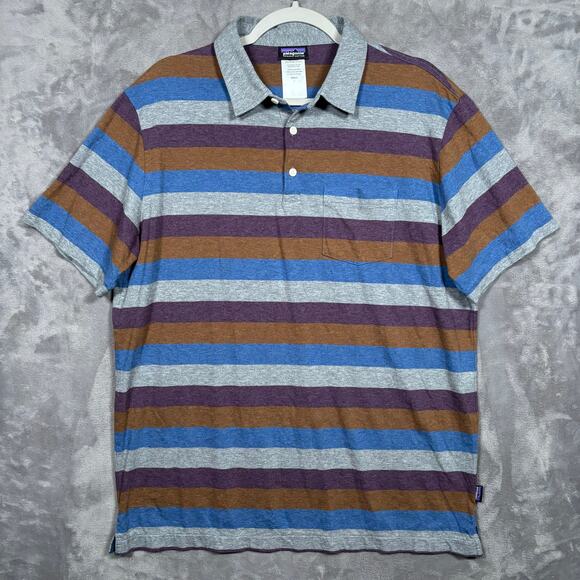 Patagonia Organic Cotton Striped Polo Shirt Men’s L Multicolor - Picture 1 of 5